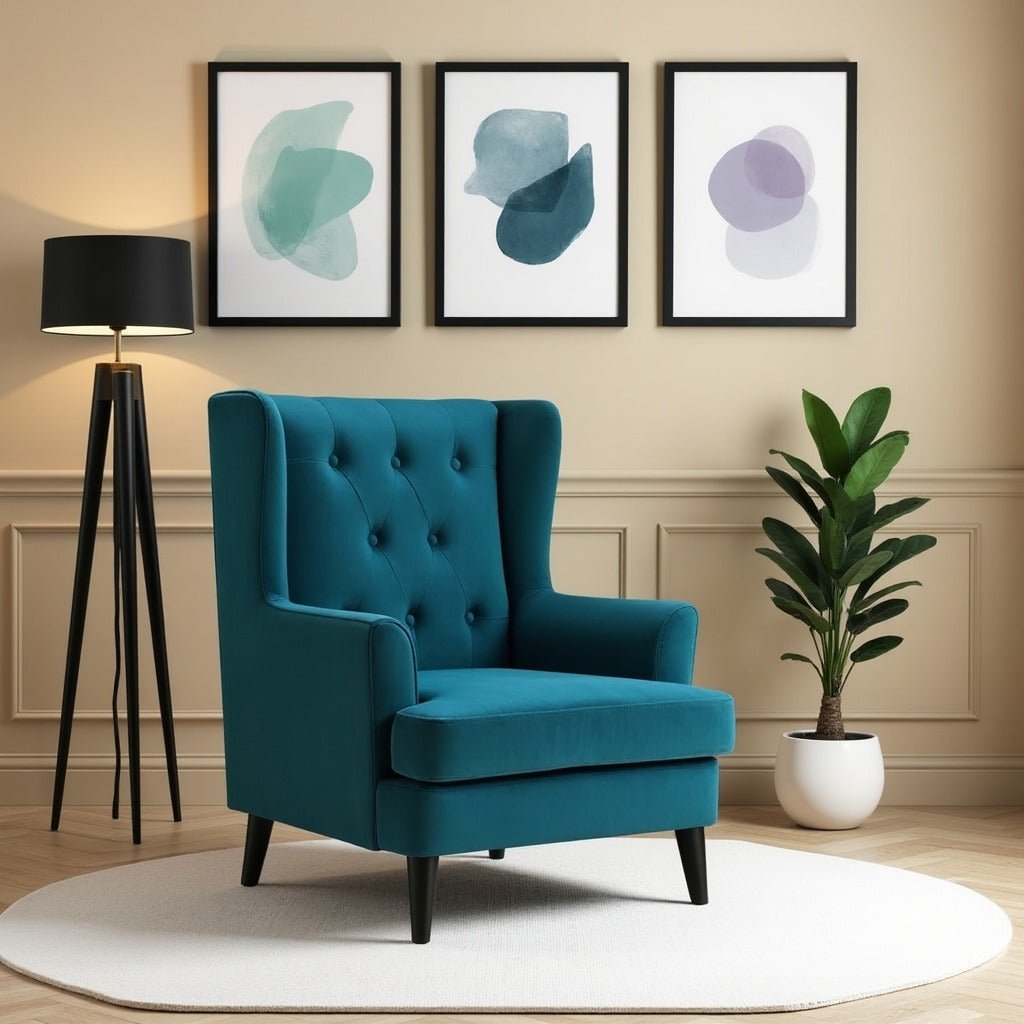 Jack 1 Seater Upholstered Tufted Wing Chair For Living Room, Bedroom, Office - Torque India